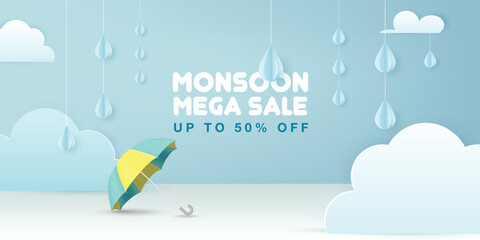 Modern minimal monsoon sale banner template. 