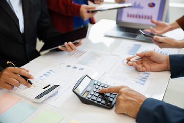 teamwork Business people are having a meeting to analyze data for business strategy planning. business idea