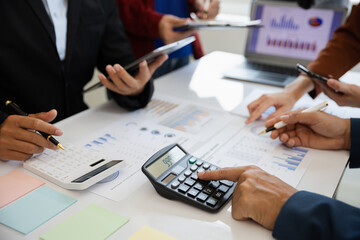 teamwork Business people are having a meeting to analyze data for business strategy planning. business idea