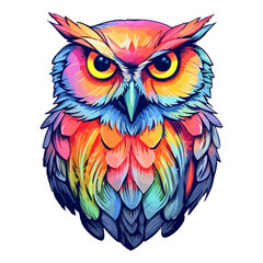 Colorful Owl pop art style, Owl Sticker, pastel cute colors