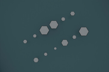 Minimalist abstract background with two paralel
rows of hexagons with small black border and smooth shadows.