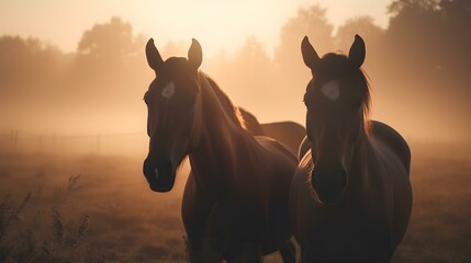 Portrait of a Group of Horses on a Field