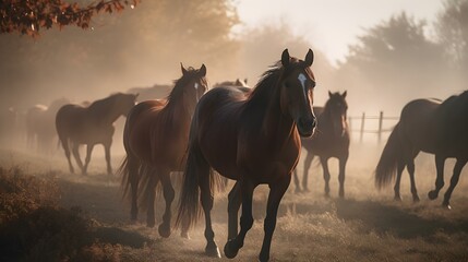 Fototapeta na wymiar Portrait of a Group of Horses on a Field