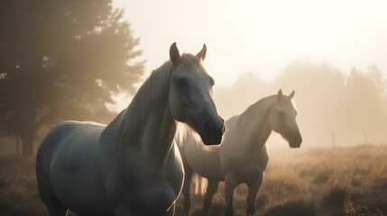 Obraz na płótnie Canvas Portrait of a Group of Horses on a Field