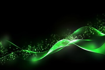 Abstract green colors gradient bokeh glowing light wave background. Generative AI
