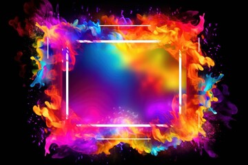 Abstract rainbow holi paint splash frame background. Generative AI 1