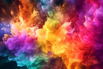 Fototapeta na wymiar Abstract rainbow holi colorful paint splash background. Generative AI