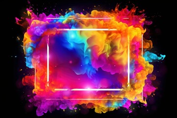 Abstract rainbow holi paint splash frame background. Generative AI 2