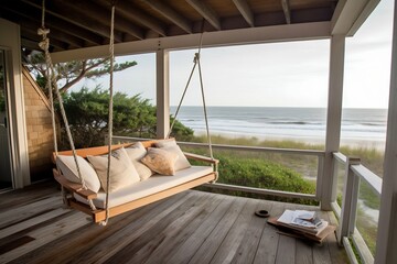 Beach House Porch with a Swing. Generative ai