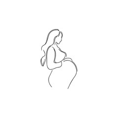 Vector illustration. Silhouette of a pregnant woman. One line art.