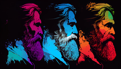 Colourful Beard Men close silhouette Illustration  Ai generated image
