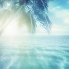 a palm tree and sunray in the beach background AI Generated