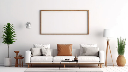 Fototapeta na wymiar Interior design of a living room with a sofa, a painting and lamps