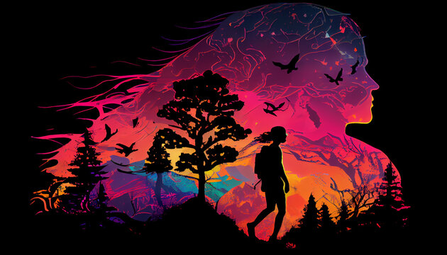 Colourful close silhouette Illustration  Ai generated image