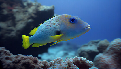 Fototapeta na wymiar Endangered Fish cruises in the warm water under sea Ai generated image