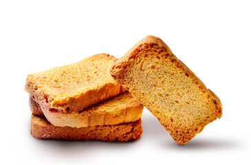 crispy rusk, cake rusk, rava rusk is white background or Crunchy Rusk or Toast for healthy life....