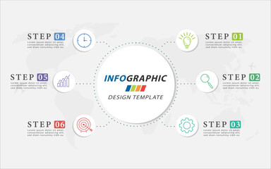 Fototapeta na wymiar Infographic template. 6 Step timeline journey, Flat simple infographics design template. presentation graph. Business concept with numbers 6 options or steps vector illustration.
