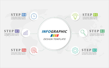 Infographic template. 6 Step timeline journey, Flat simple infographics design template. presentation graph. Business concept with numbers 6 options or steps vector illustration.