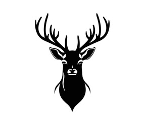 Flat vector illustration of a deer with horns as a logo