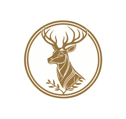Flat vector illustration of a deer with horns as a logo