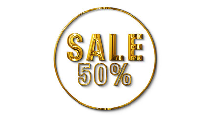 png gold sale sign, 50% off, percent discount shopping promotion and advertising design element, 4k transparent and alpha channel