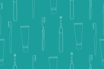 Vector seamless dental pattern with line icons. Vector illustration Toothbrush seamless pattern doodle outline vector.