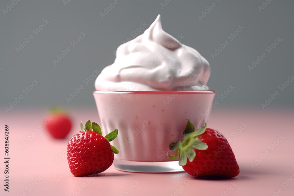 Poster strawberry yoghurt. generated by ai generative ai