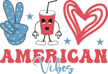 American vibes T-shirt design with hurt and cartoon coffee mug vector