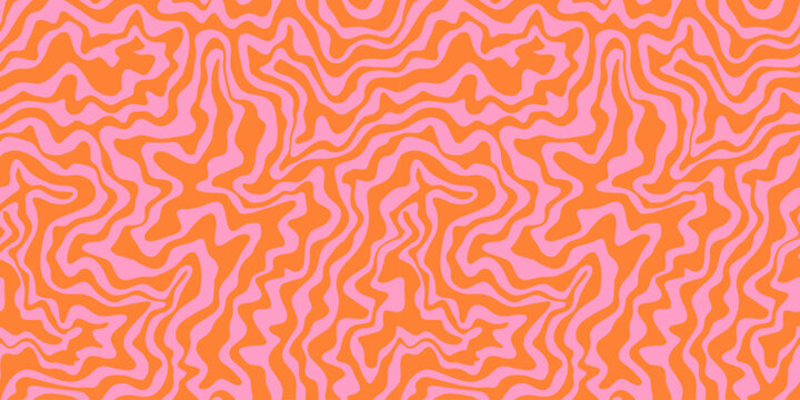 Colorful retro wavy seamless pattern illustration. Trendy distorted pastel color texture background in vintage y2k style. Psychedelic hippie wallpaper print, liquid swirl backdrop.
