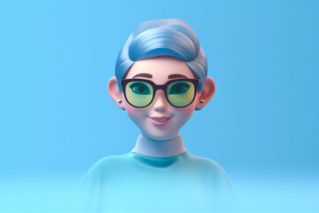 3d baby character wearing goggles  pastel blue background 3d render