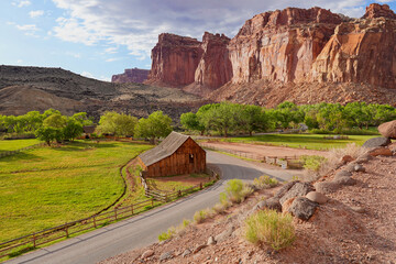 Gifford barn by road in Capitol Reef National Park © PT Hamilton