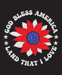 God bless America 4th of July round sunflower vector t-shirt design