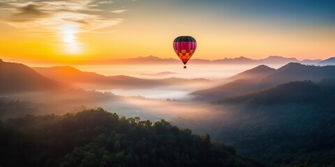 Obraz premium AI Generated. AI Generative. Hot air ballon fly in Thailand Chiang Mai mountain. Graphic Art