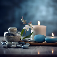 Tranquil scene of candles, orchids and spa accessories. Spa Treatment concept.  Generated Ai