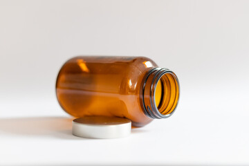 Empty medicine jar on a white background, medicine storage