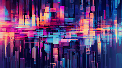 Glitch Art - A wallpaper with fragmented lines, distorted shapes, and unexpected color combinations. Use bright, contrasting colors (Generative AI)