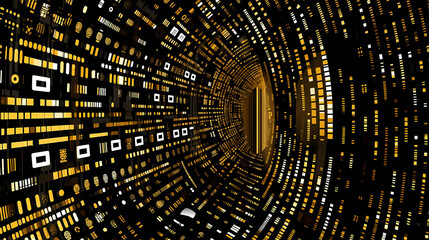 Obraz premium Background Wallpaper - Binary Code Tunnel to create a futuristic, digital aesthetic with Gold Colors (Generative AI)