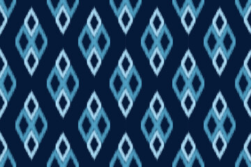 Ethnic Ikat fabric pattern geometric style.African Ikat embroidery Ethnic oriental pattern navy blue background. Abstract,vector,illustration.For texture,clothing,scraf,decoration,carpet,silk.