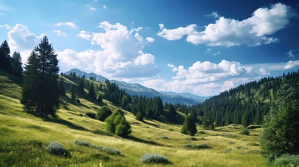 Fototapeta na wymiar Summer landscape in mountains and the blue sky