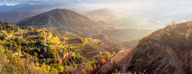 Panoramic view of the Dierona village at the foothills of the Troodos Mountains in the Limassol...
