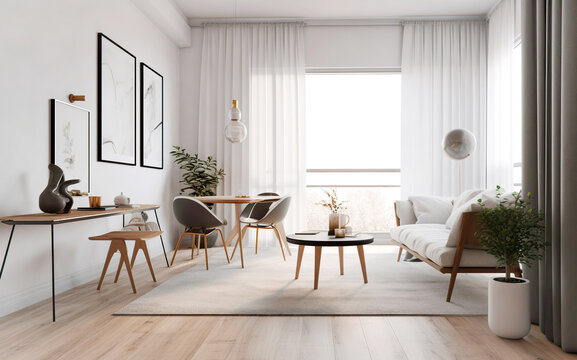 Scandinavian style interior design of modern living room. Created with generative AI