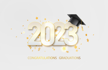 Class of 2023 text for graduation gold design, congratulation event high school or college graduate. Lettering for greeting, invitation card.Vector