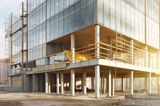 real building site of a concrete decostructive architecture photography Generative AI 