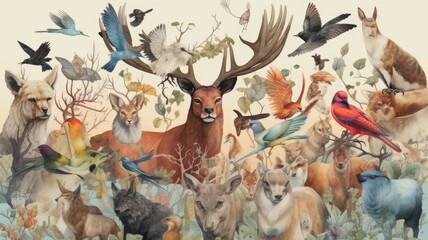 Animal behavior. Illustrations capture animal interactions or specific behaviors, providing insight into the natural world and the diversity of wildlife. Generative AI