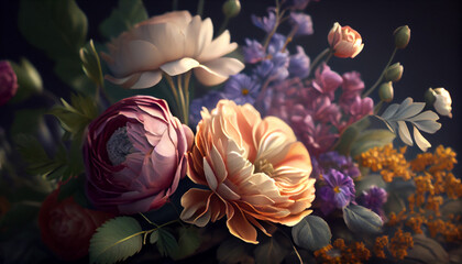 Dianthus flowers bouquet closeup Ai generated image