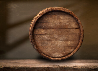 Wine casks at the winery. Stacked Wine barrels at the german winery. High quality photo