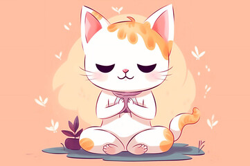 Cute yoga cat doing meditation. Post processed AI generated image.