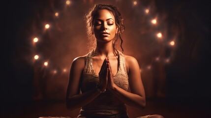 Beautiful spiritual woman in yoga pose. Generative ai. - obrazy, fototapety, plakaty