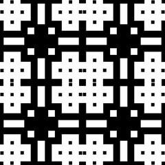 Repeated figures and symbols background. Seamless surface pattern design with ethnic ornament. Embroidery wallpaper. Mosaic motif. Digital paper for page fills, web designing. Vector.