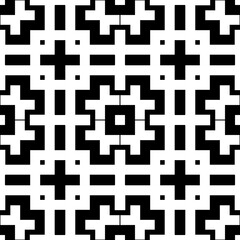 Repeated figures and symbols background. Seamless surface pattern design. Ethnic ornament. Embroidery wallpaper. Mosaic motif. Digital paper for page fills, web designing. Vector.